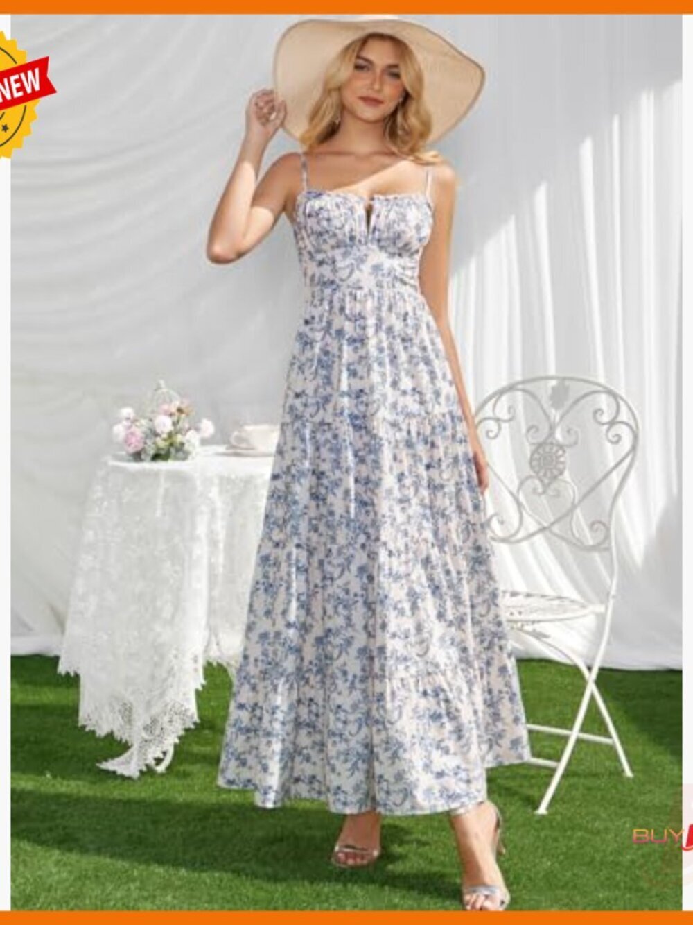 Spaghetti Strap Maxi Dress with Pockets, A-Line, Smocked, Wedding Guest - Picture 5 of 7